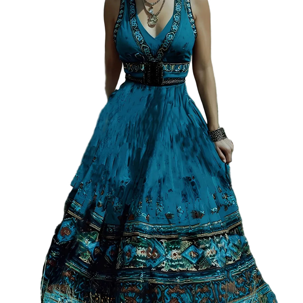 Vestido Maxi Sem Mangas Vintage Ocidental