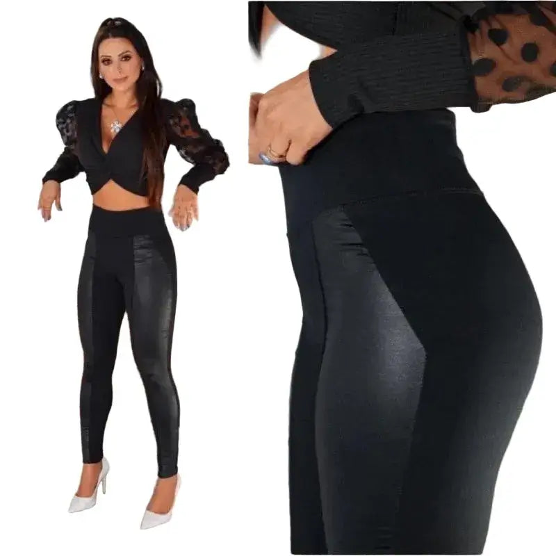 Calça Legging de Inverno Flanelada com Acabamento Cirrê