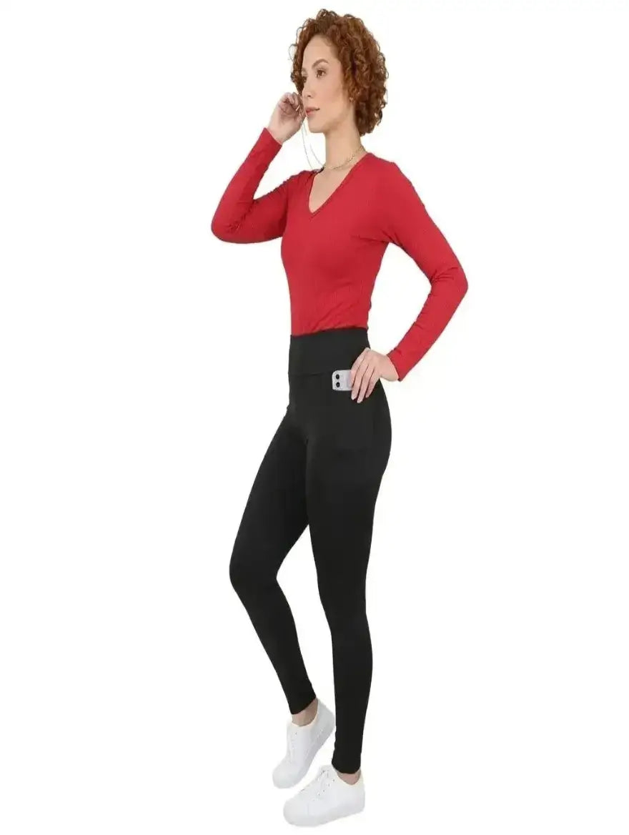 Calça Legging Feminina Térmica Flanelada com Bolsos