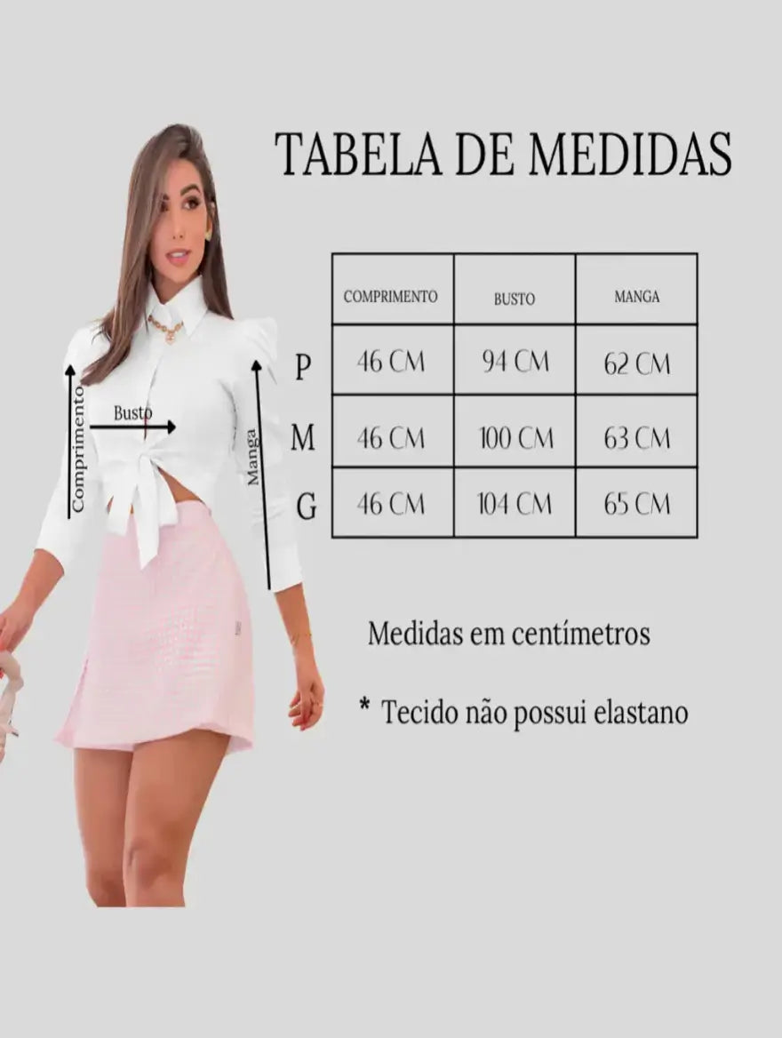 Camisa Cropped Feminina social Manga longa