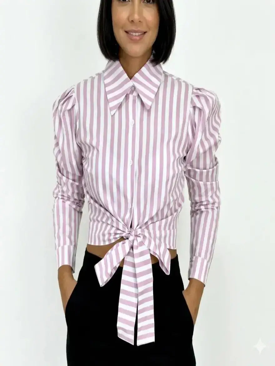 Camisa Cropped Feminina social Manga longa