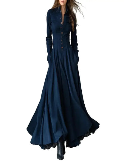 Vestido Longo Evasê Renda Francesa Vintage