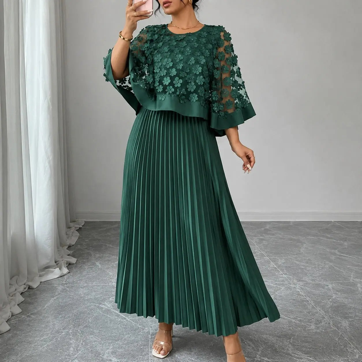 Vestido Mídi Venezia 2 em 1 – Detalhes em Tule Floral 3D