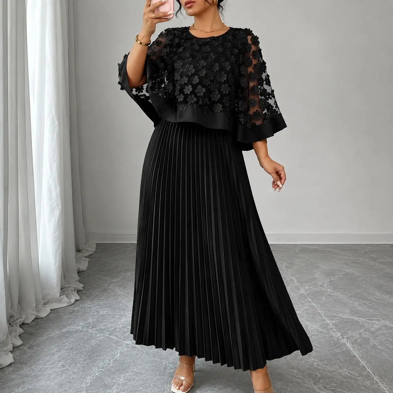 Vestido Mídi Venezia 2 em 1 – Detalhes em Tule Floral 3D