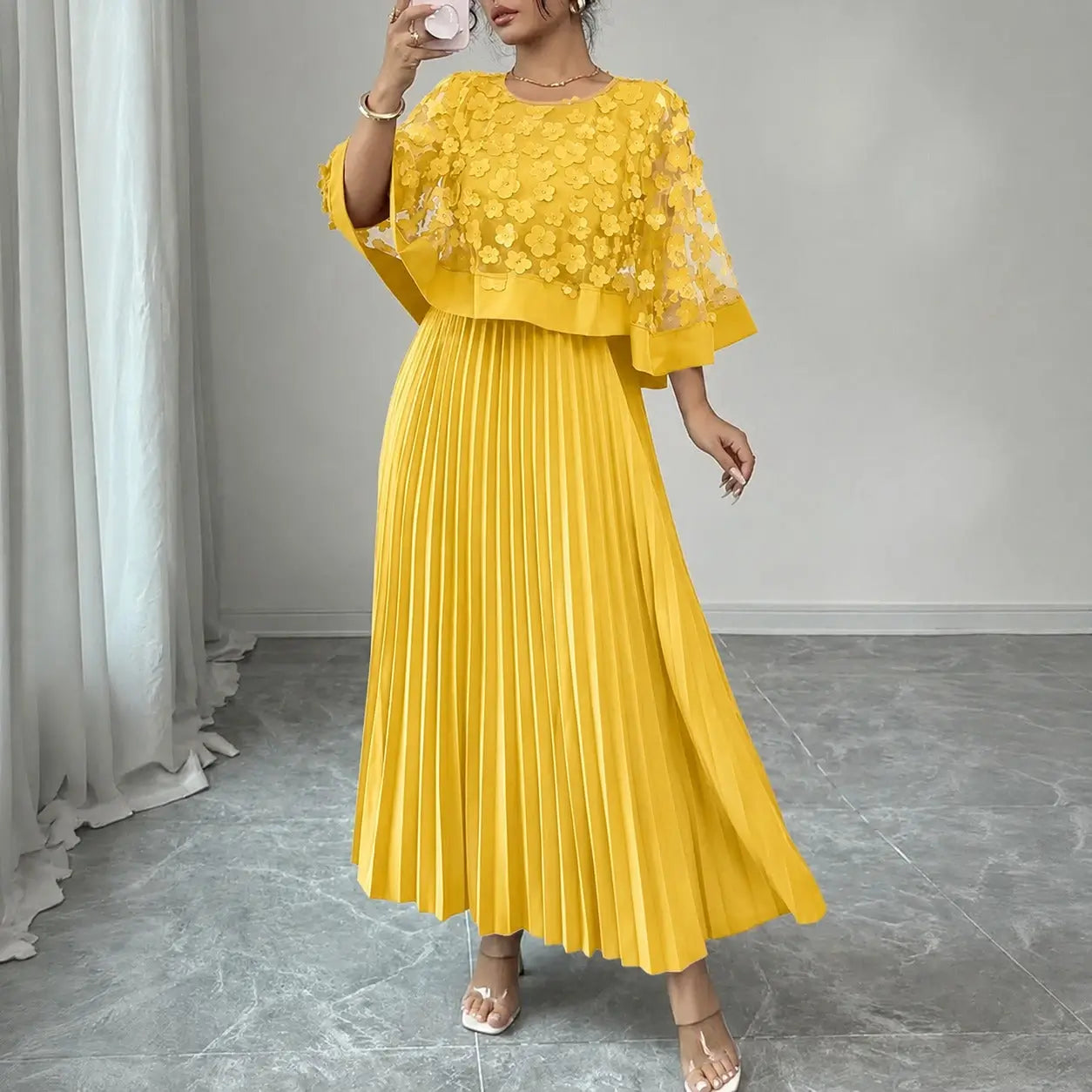Vestido Mídi Venezia 2 em 1 – Detalhes em Tule Floral 3D