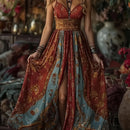 Vestido Boémio Estampado com Decote em V