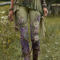 Leggings Femininas Góticas com Estampa Floral Vitoriana