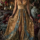 Vestido Boémio Estampado com Decote em V